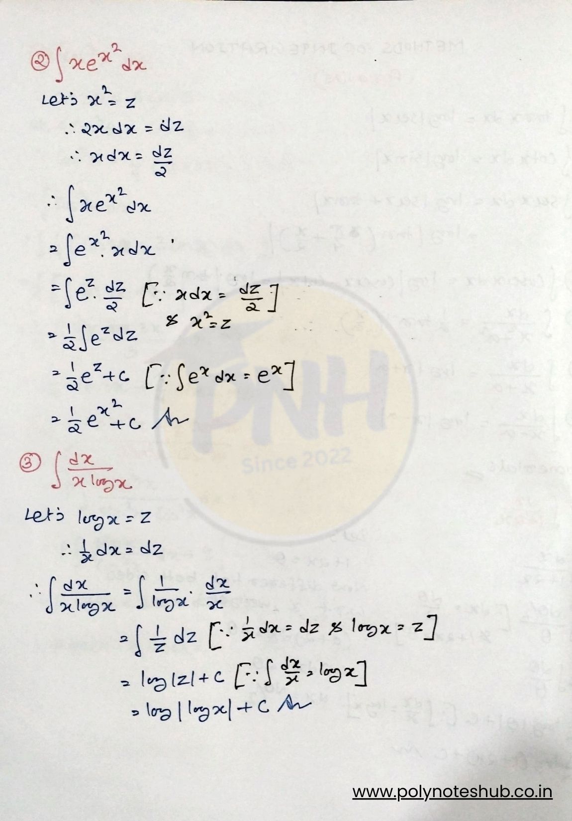 Methods of Integration PDF Notes - 2 | Handwritten | Diploma & Polytechnic Mathematics-2 | Study Notes by Poly Notes Hub