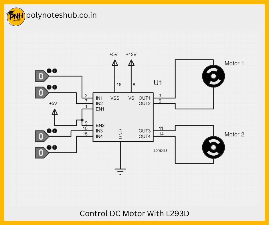 control dc motor with l293d motor driver ic | Motor Connection with L293D 