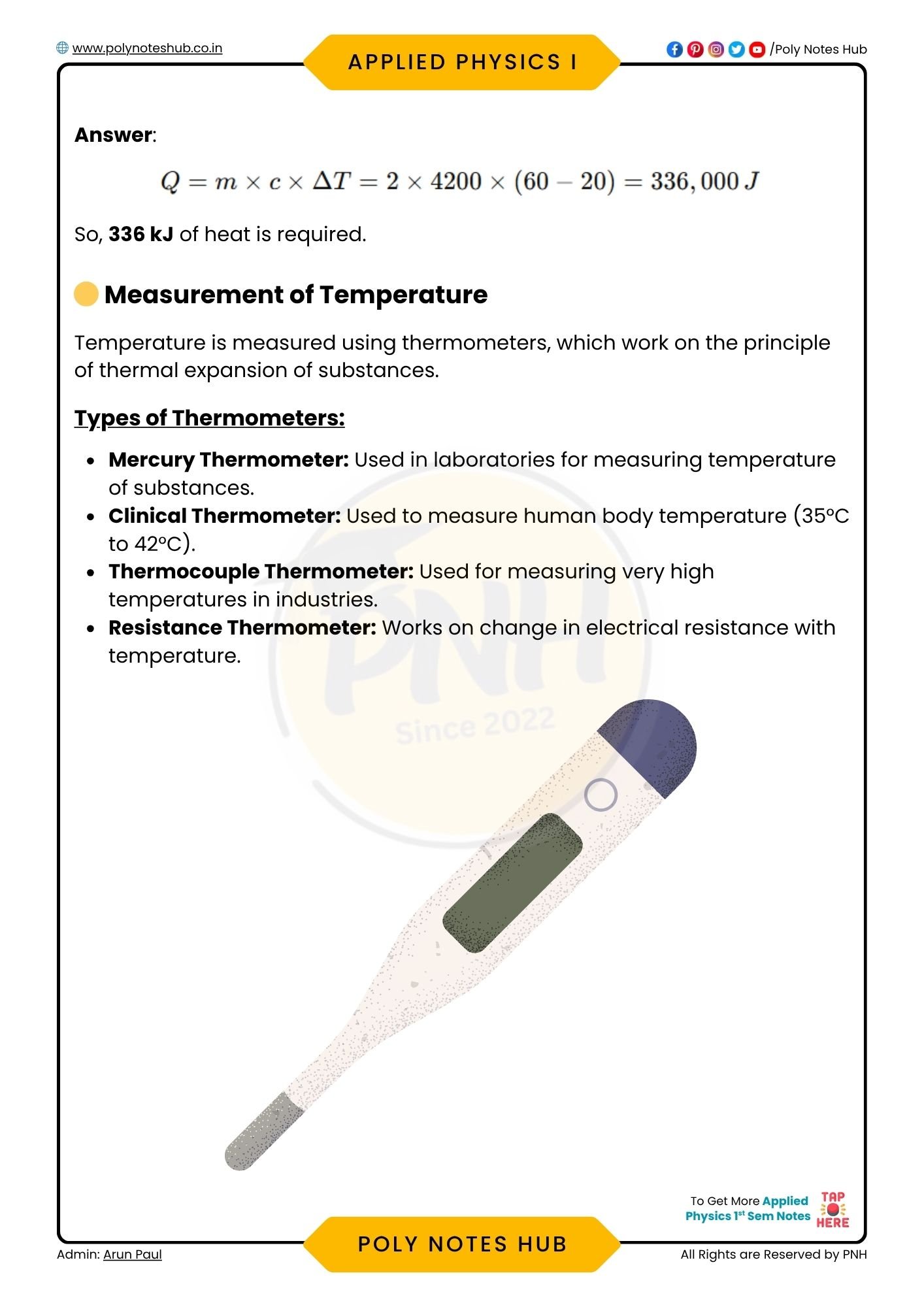 Heat and Thermometry Notes PDF - Applied Physics 1 [2026]