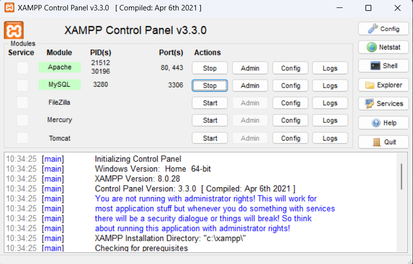 How to Install WordPress on Localhost using Xampp? | New Topic Poly Notes Hub xampp control panel of triggering apache and mysql - poly notes hub
