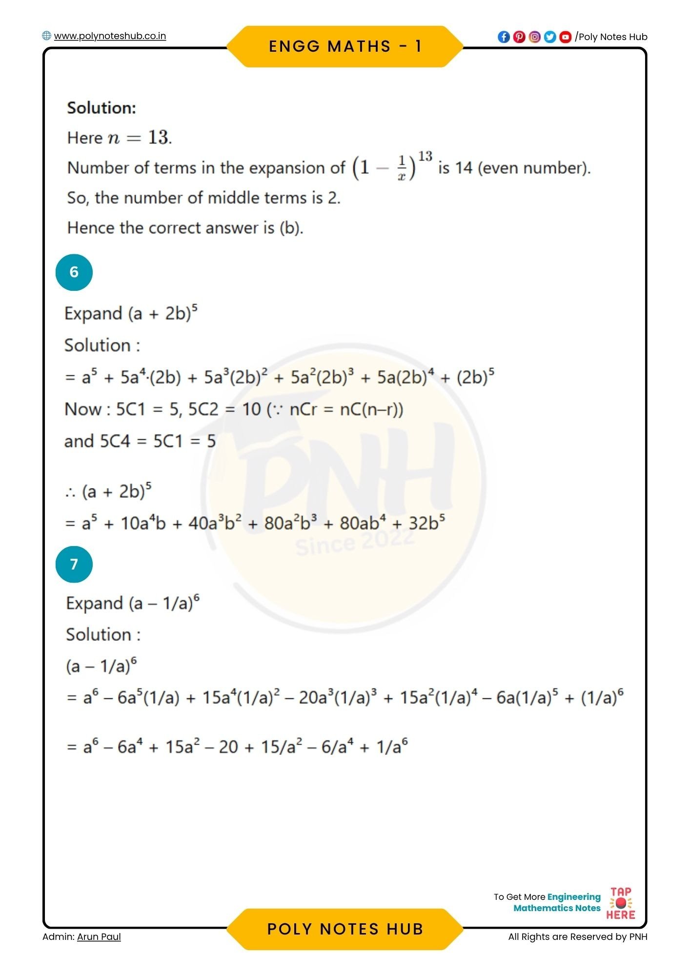 Binomial Theorem PDF Notes Download [2026] - Poly Notes Hub