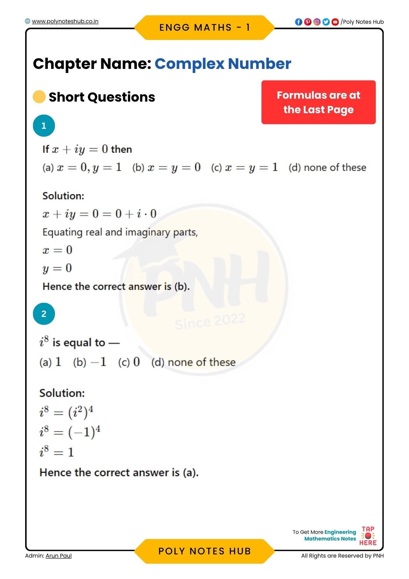 Complex Number PDF Notes Download [2026] - Poly Notes Hub