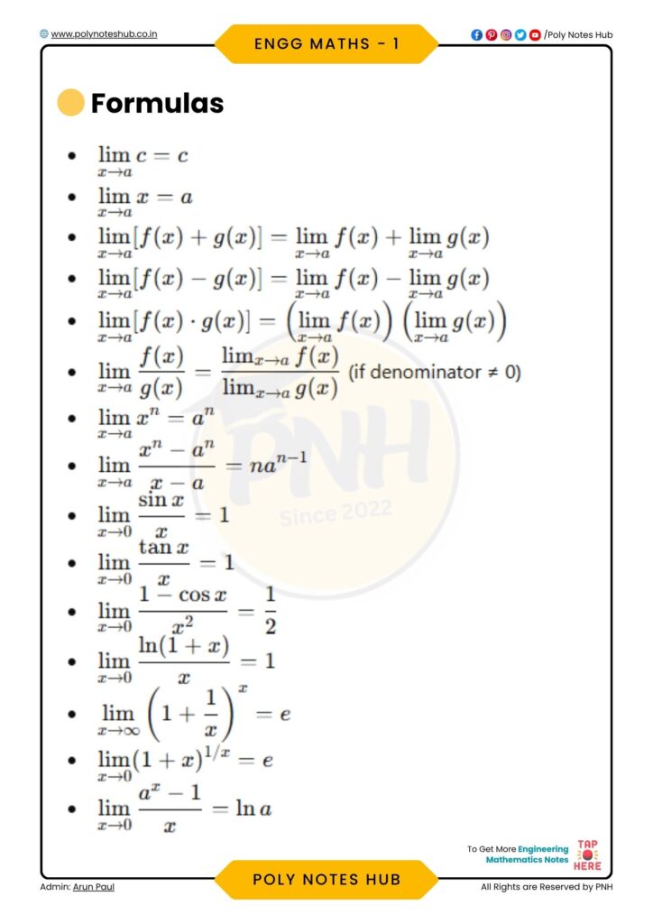 limit math formulas - poly notes hub