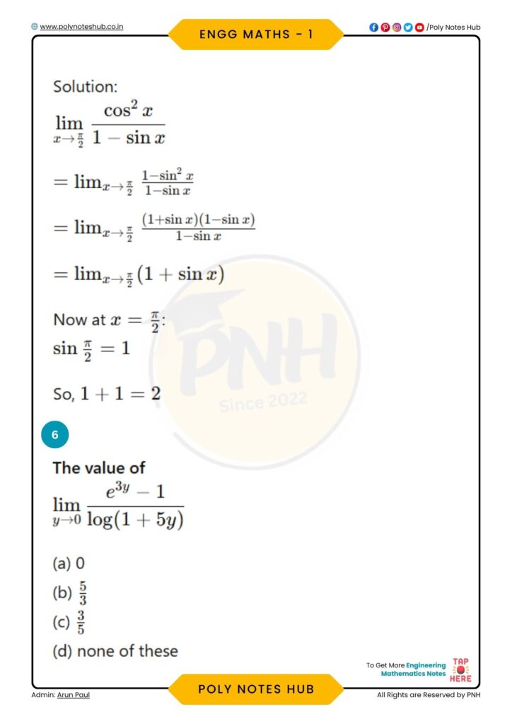 limit maths questions and answers pdf for diploma engineering students and class 11 students as well - poly notes hub