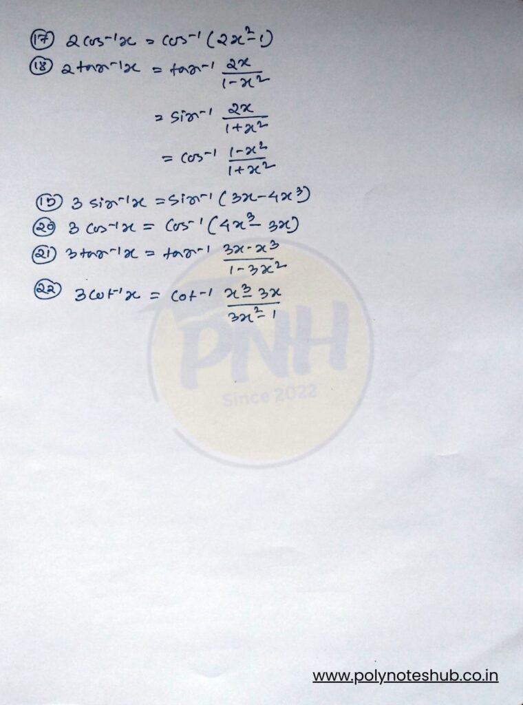Inverse Trigonometric Functions Formulas and Questions with Answers PDF - Poly Notes Hub