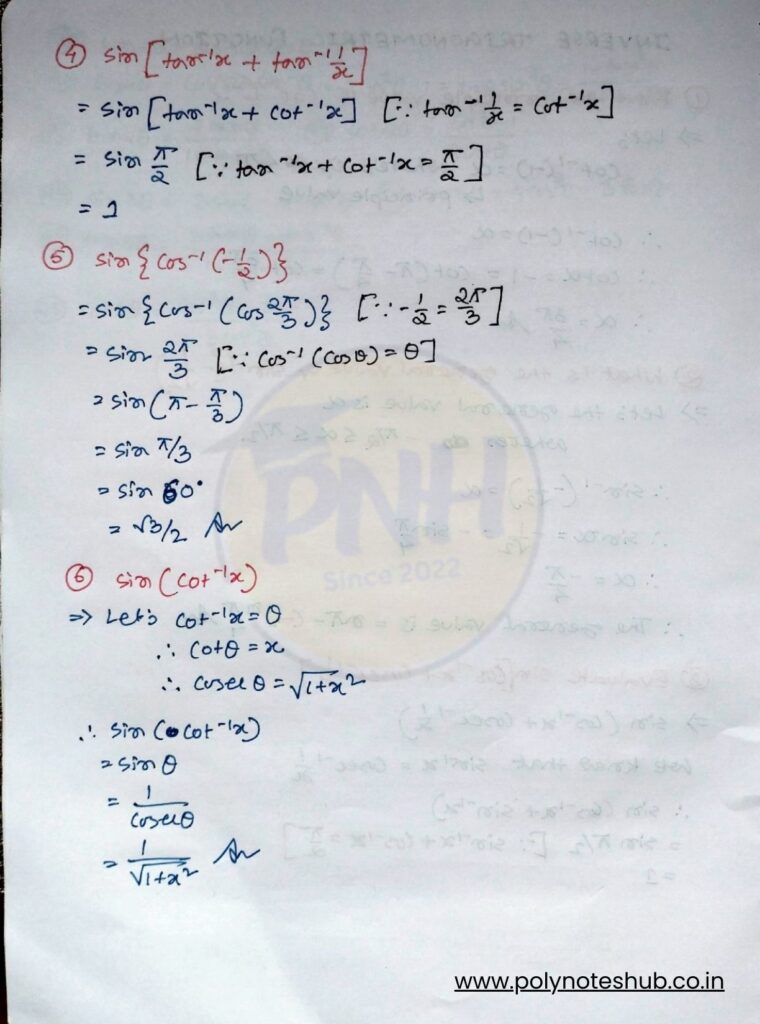 Inverse Trigonometric Functions Solved Problems PDF Download - Poly Notes Hub