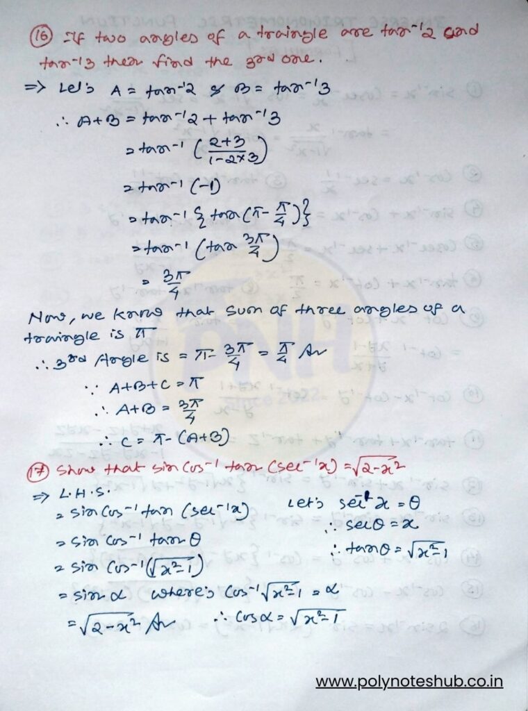 Inverse Trigonometric Functions Numerical Problems with Step by Step Solutions - Poly Notes Hub