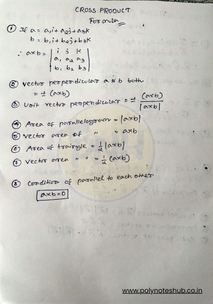 formula of CROSS Products of Vector - poly notes hub