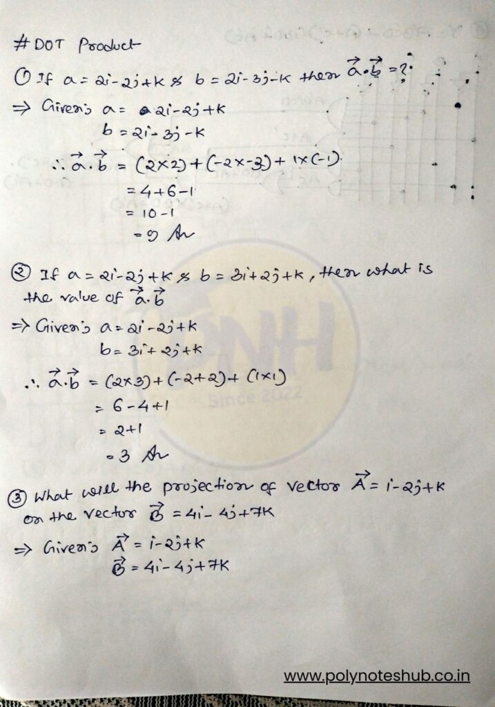 Dot product and cross product notes PDF - poly notes hub