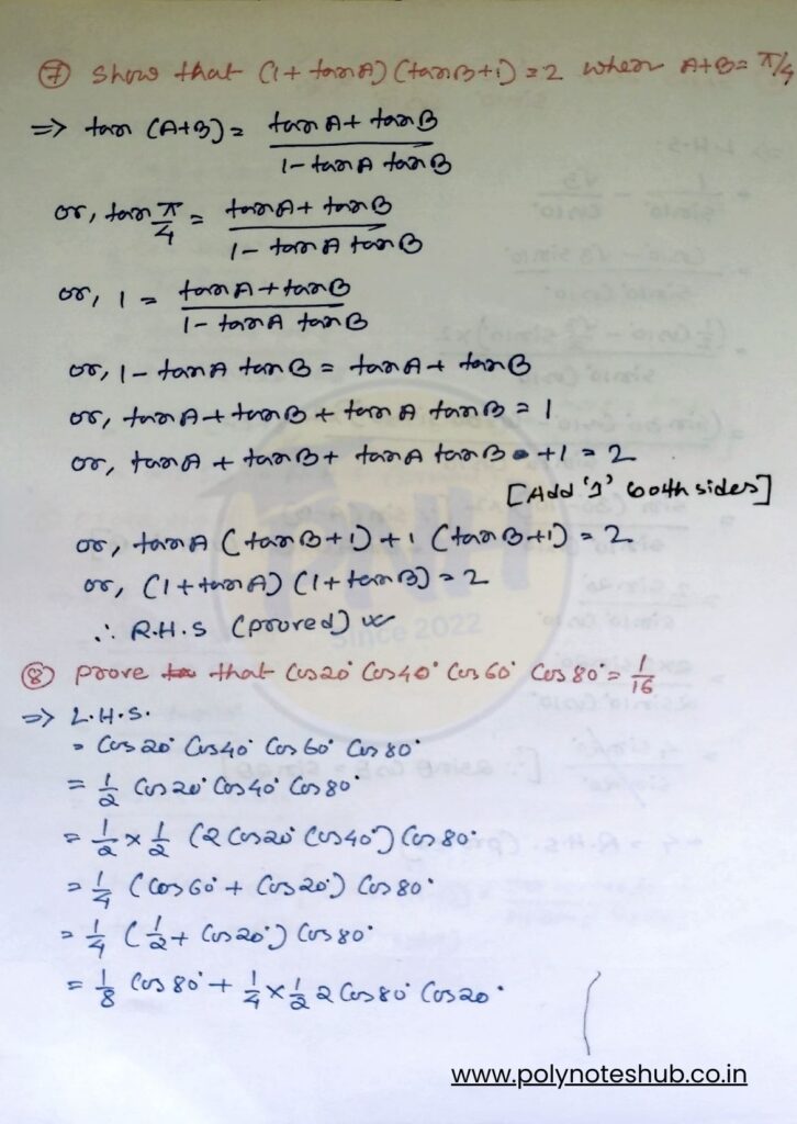 Multiple and Sub-Multiple Angles Important Questions and Answers PDF - Poly Notes Hub