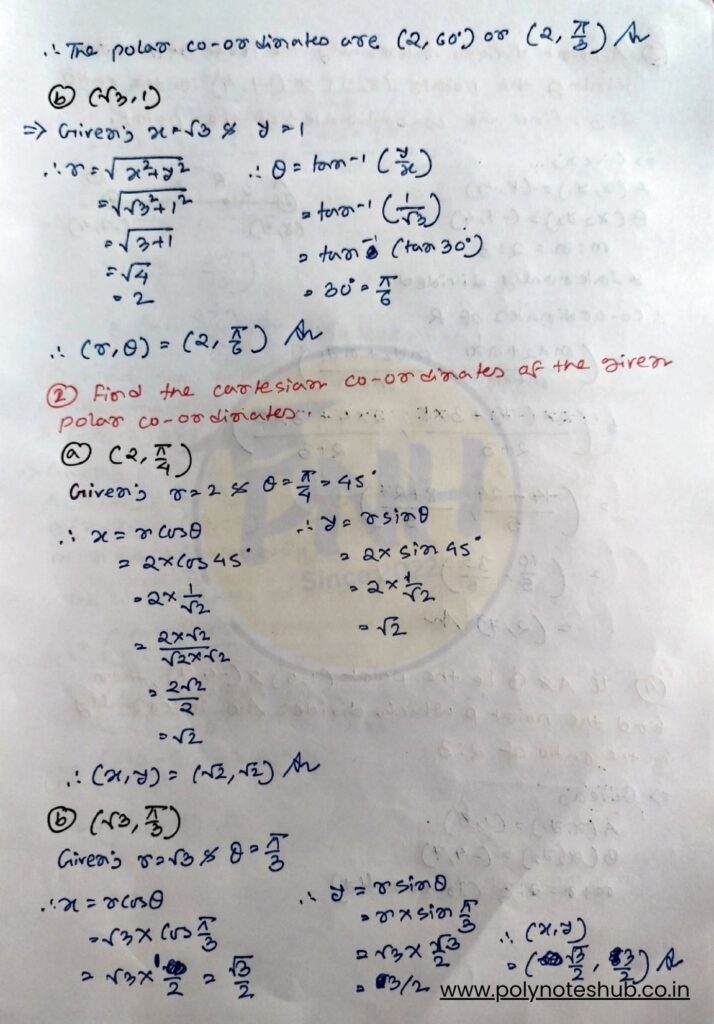 Class 11 Cartesian and Polar Coordinate System questions and answers PDF – poly notes hub