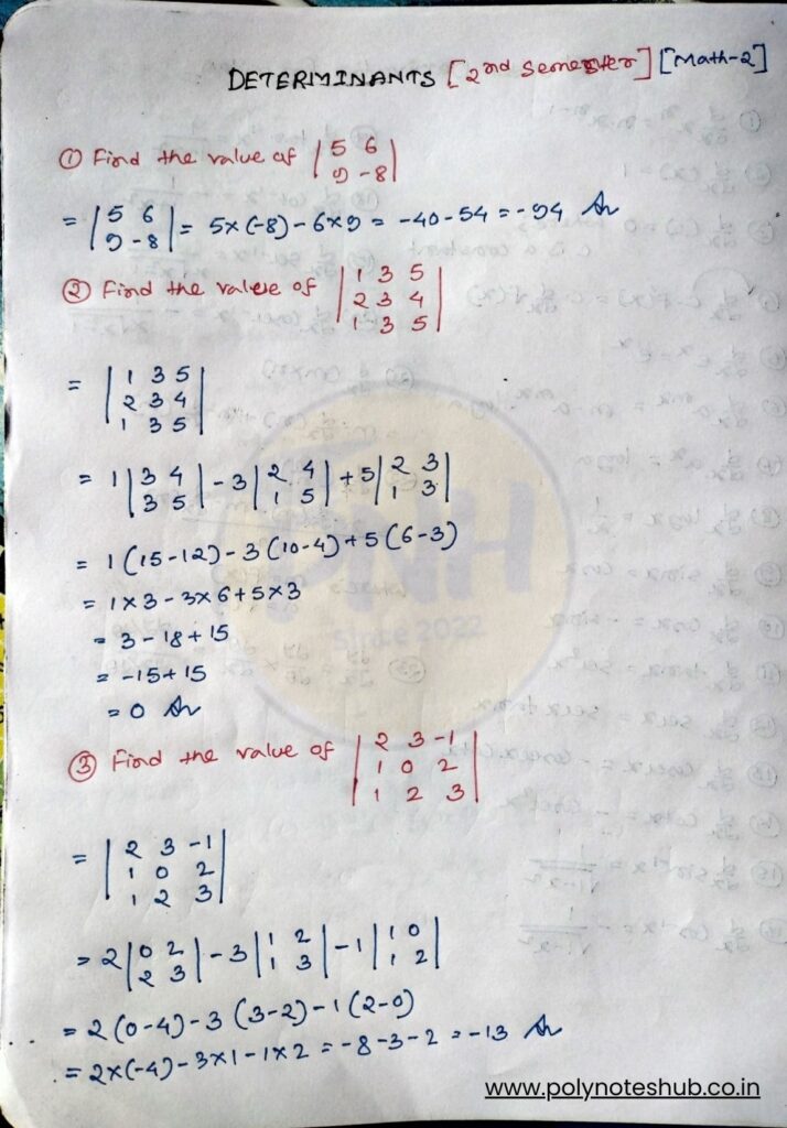 2nd order and 3rd order determinant problems with solutions - poly notes hub