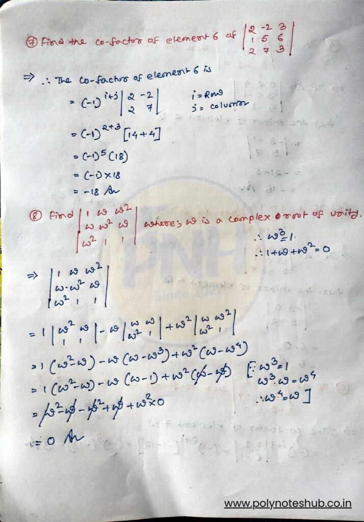 Determinants Numerical Problems with Solutions PDF - poly notes hub
