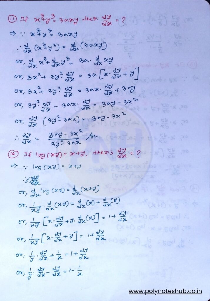 First Order Derivatives Problems and Solutions PDF - Poly Notes Hub