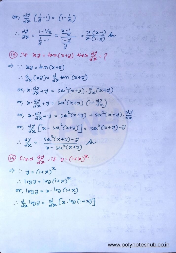 First Order Derivatives Problems and Solutions PDF - Poly Notes Hub