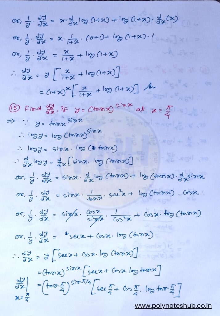 1st Order Derivatives Numerical Problems PDF with Solutions Notes download - poly notes hub