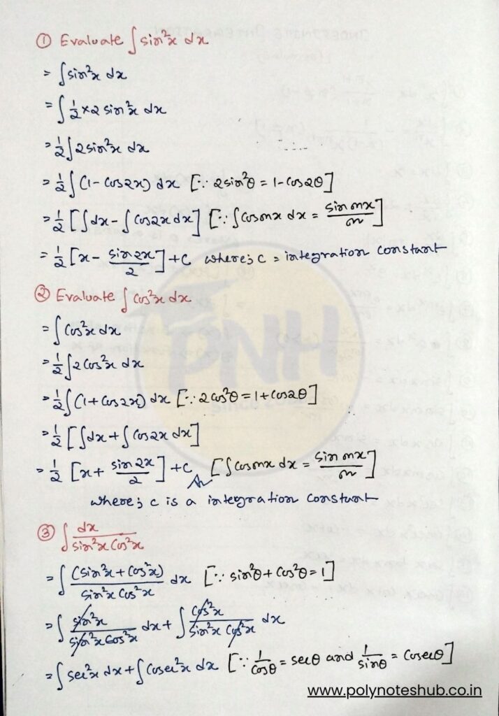 Indefinite Integral Questions and Answers PDF - poly notes hub
