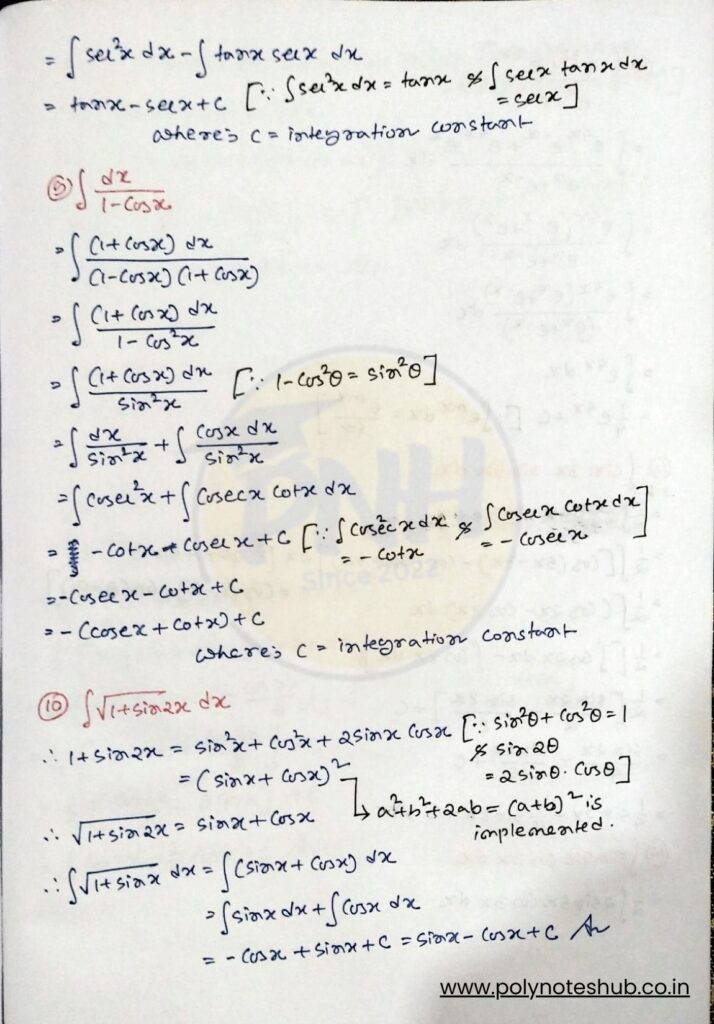 indefinite integration handwritten examples problems with solutions - poly notes hub