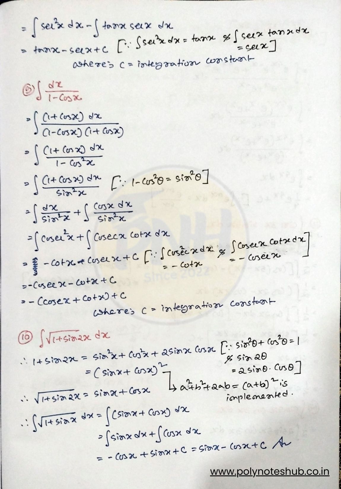 Best Indefinite Integration Questions with Solutions PDF [2026] - Poly ...