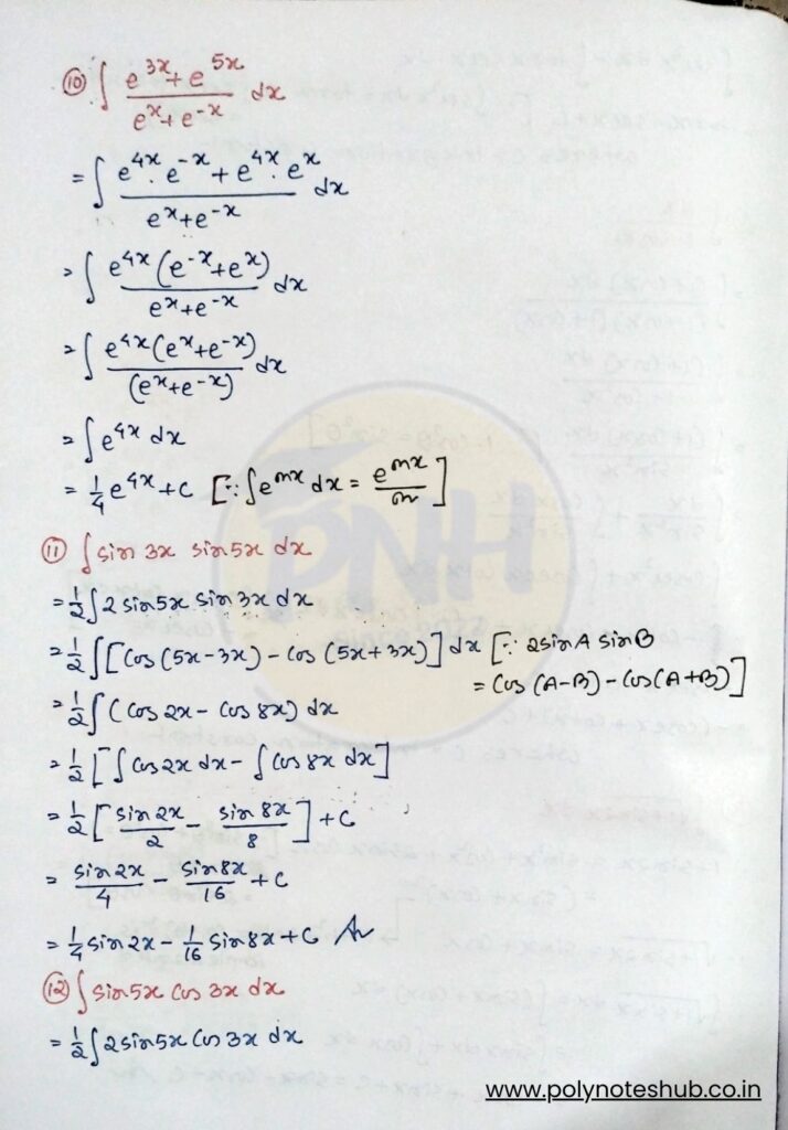 Class 11 Indefinite Integration questions and answers PDF – poly notes hub 
