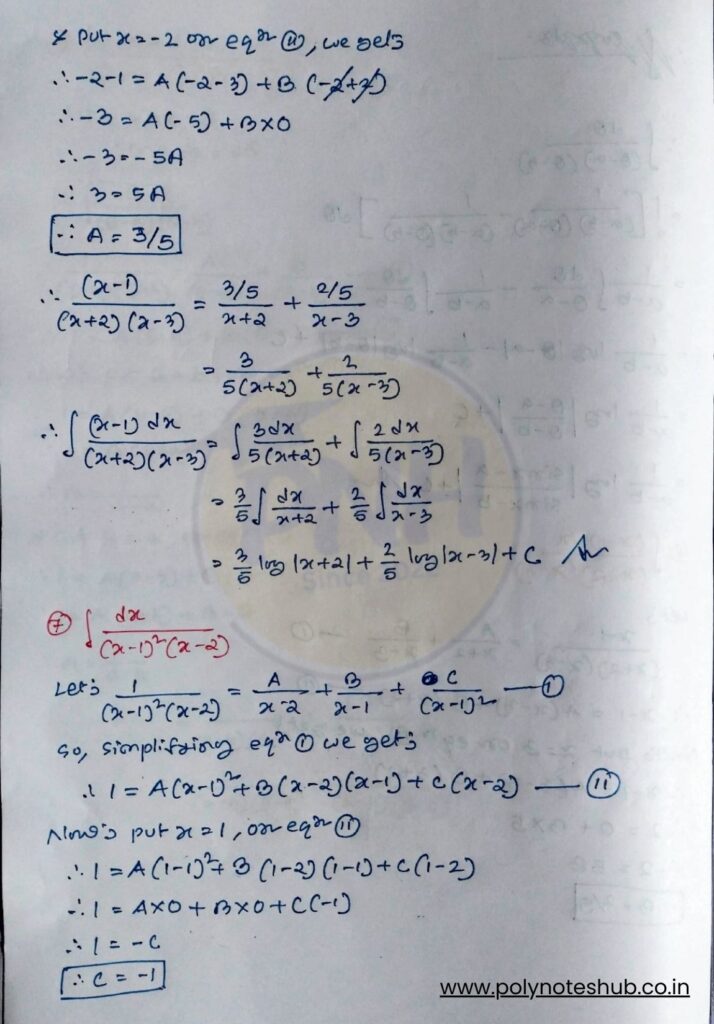 Engineering Maths Integration by Partial Fractions PDF – poly notes hub