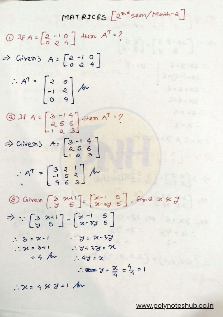 engineering mathematics matrices questions and answers pdf - poly notes hub