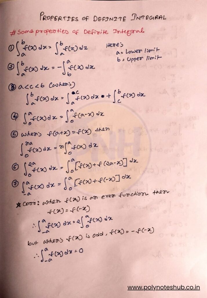 properties of definite integral formulas and problems with solutions pdf - poly notes hub