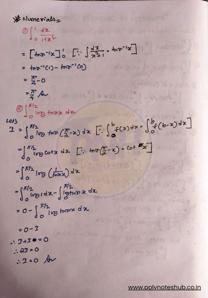 numerical problems with solutions of definite integration chapter of mathematics-II book - poly notes hub