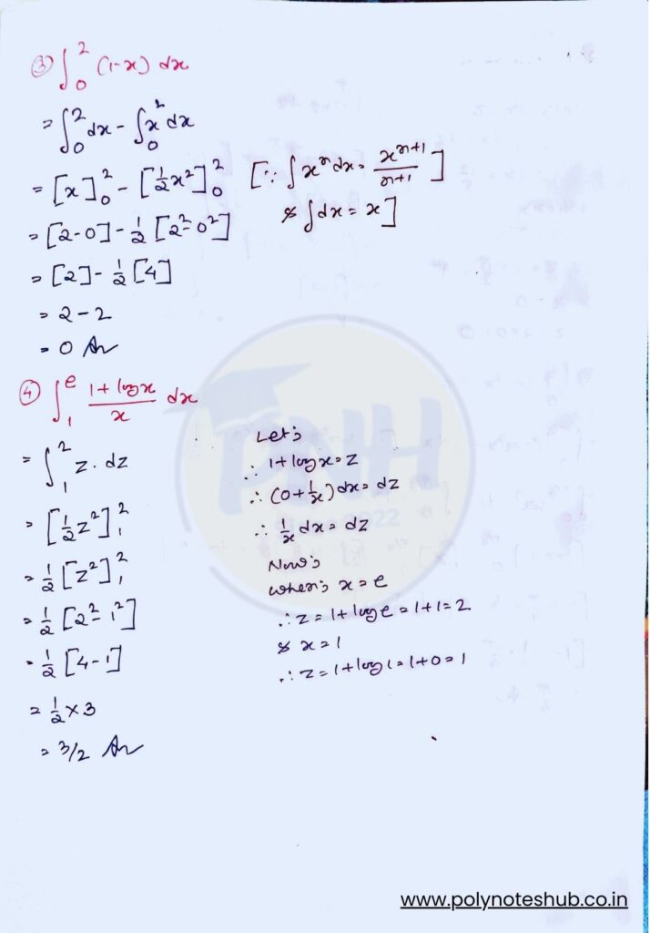 PDF note of properties of the definite integral chapter from maths 2 book - poly notes hub