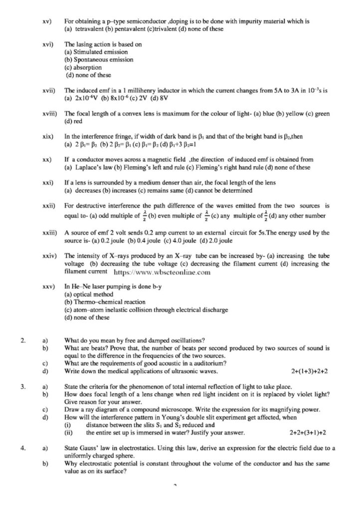applied physics 2 2021 question paper of wbscte board - poly notes hub