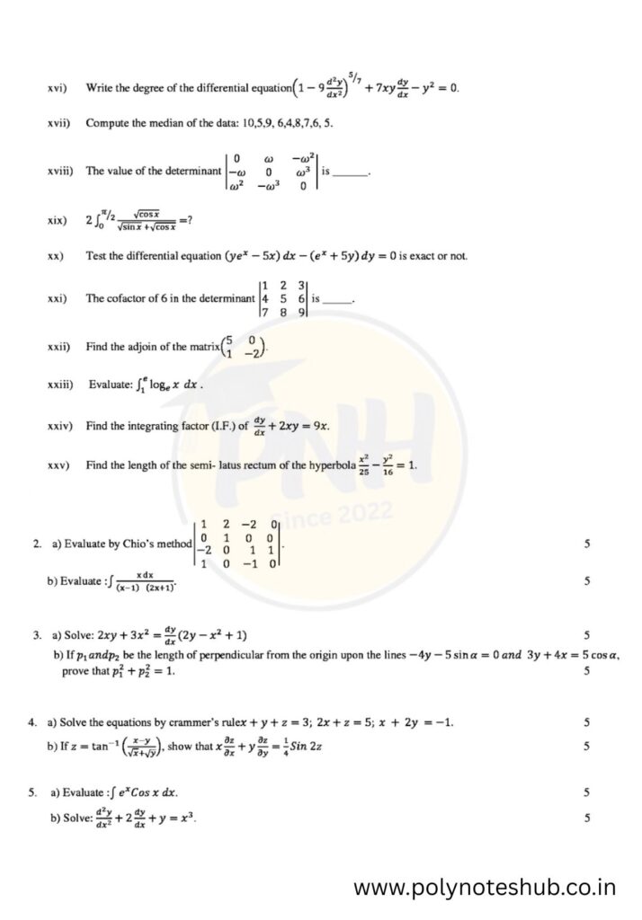 Mathematics 2 PYQs from 2021 to 2025 - WBSCTE [PDF] | New Topic - Poly Notes Hub