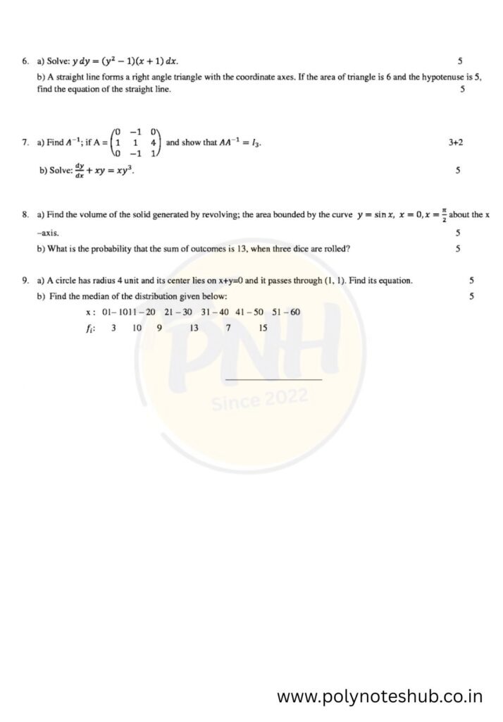 Mathematics 2 PYQs from 2021 to 2025 - WBSCTE [PDF] | New Topic - Poly Notes Hub