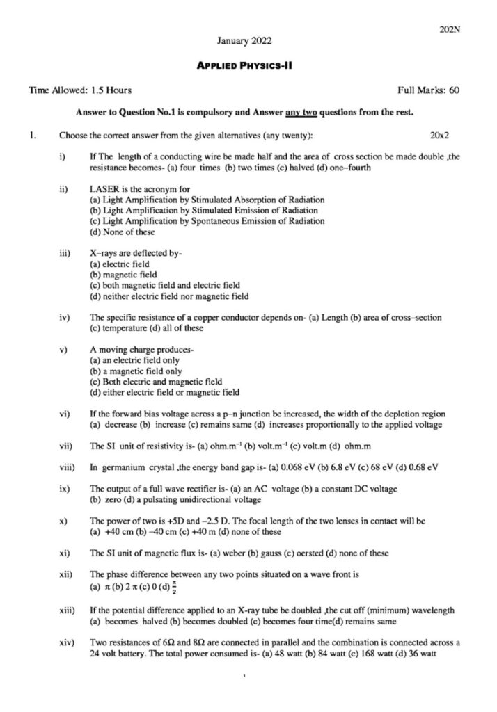applied physics 2 2021 question paper of wbscte board - poly notes hub