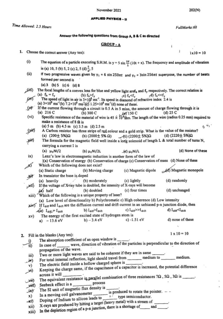applied physics 2 2022 question paper of wbscte board - poly notes hub