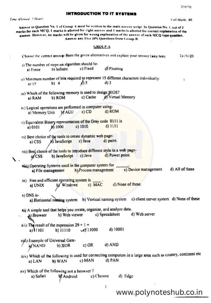 Download IT System Previous Year Question Papers from 2021 to 2025 of WBSCTE - poly notes hub