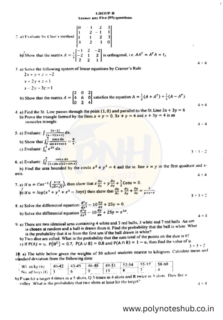 Mathematics 2 PYQs from 2021 to 2025 - WBSCTE [PDF] | New Topic - Poly Notes Hub