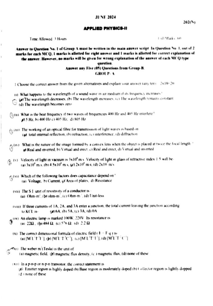 applied physics 2 2024 question paper of wbscte board - poly notes hub
