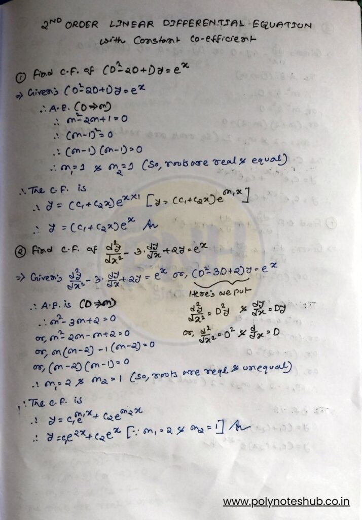 2nd-order linear ordinary differential equations questions and answers pdf  - poly notes hub