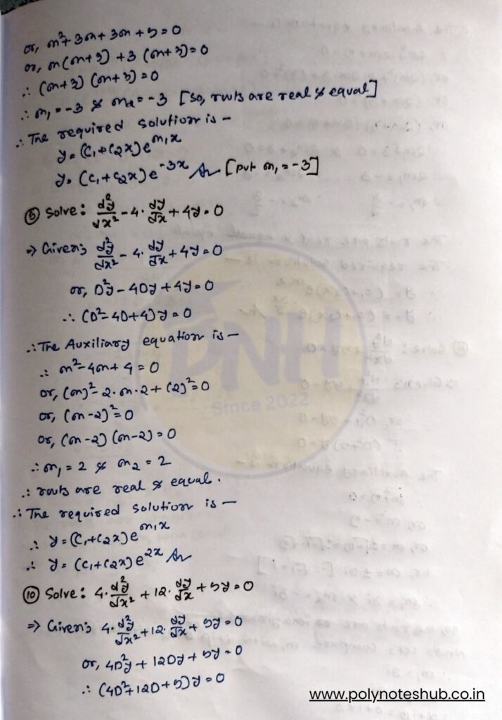 second Order Linear Ordinary Differential Equation Solutions with constant Coefficients - poly notes hub