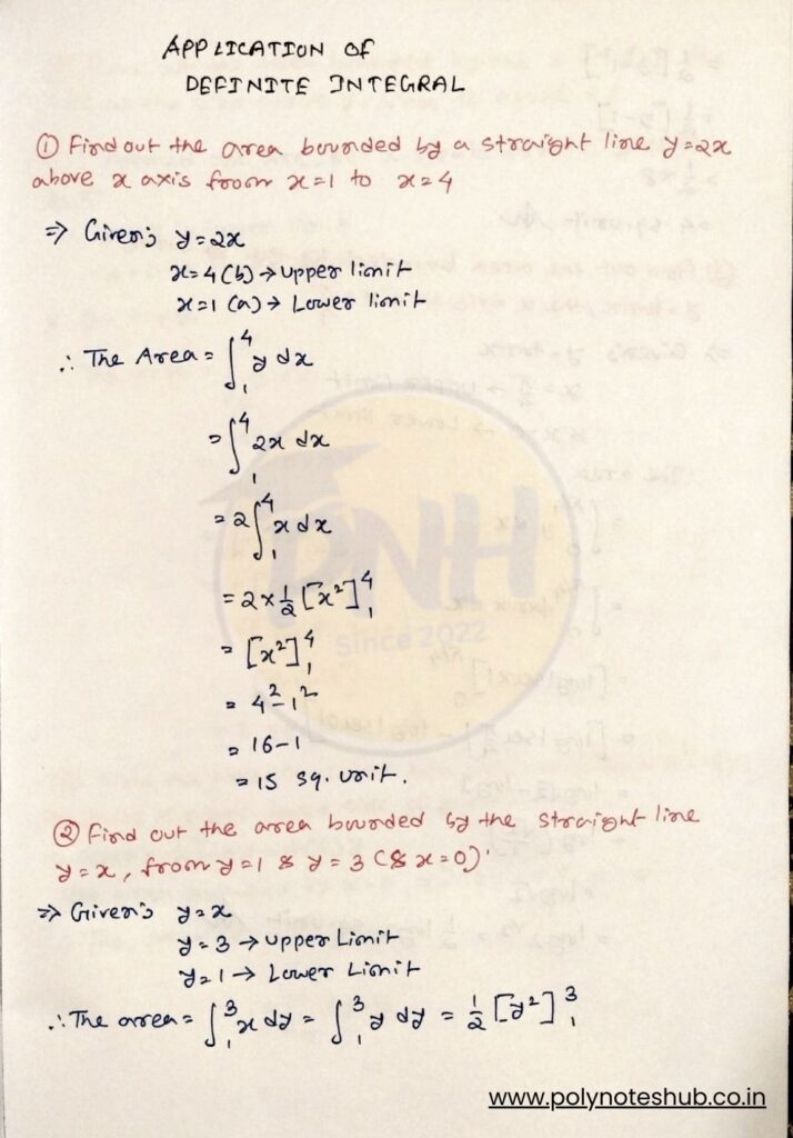 Applications of Definite Integral Numerical Questions and Answers - poly notes hub