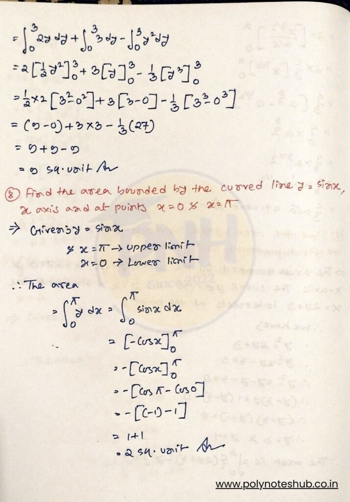 common questions and answers of application of definite integral from mathematics-II book - poly notes hub
