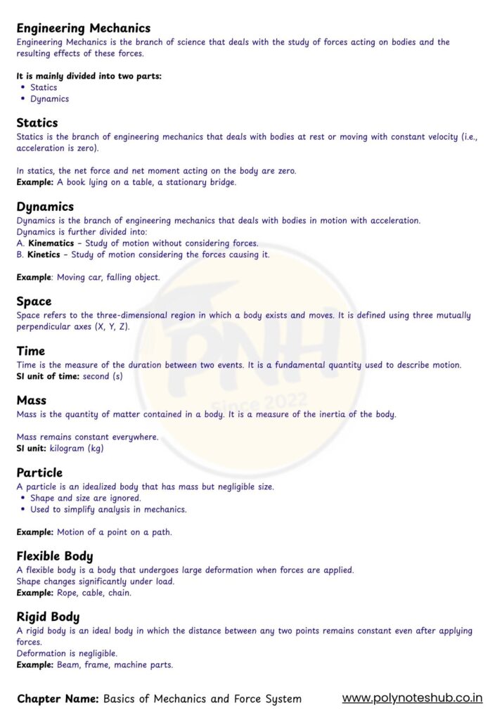 basics of mechanics and force system handwritten notes pdf - poly notes hub