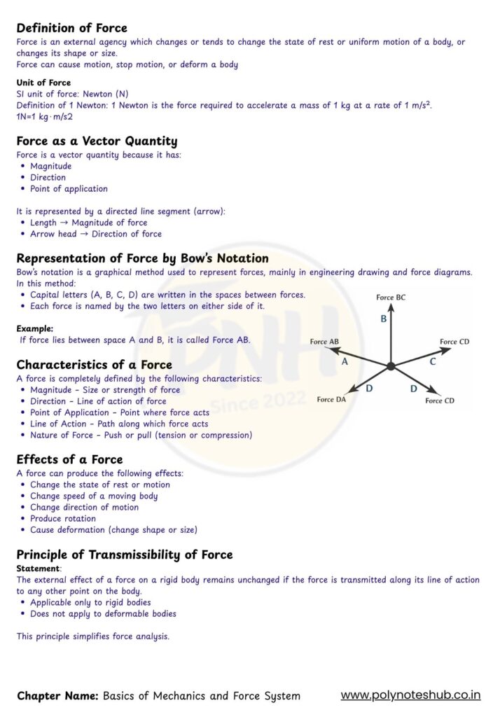 Download Basics of Mechanics and Force System Notes PDF - poly notes hub