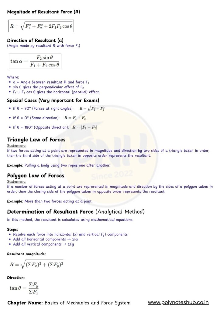 download pdf note of basics of mechanics and force system chapter - poly notes hub