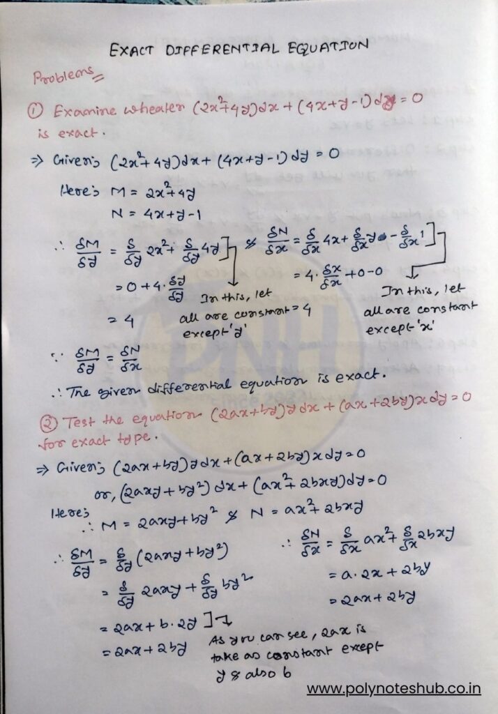 exact differential equation examples and solutions pdf​ - poly notes hub