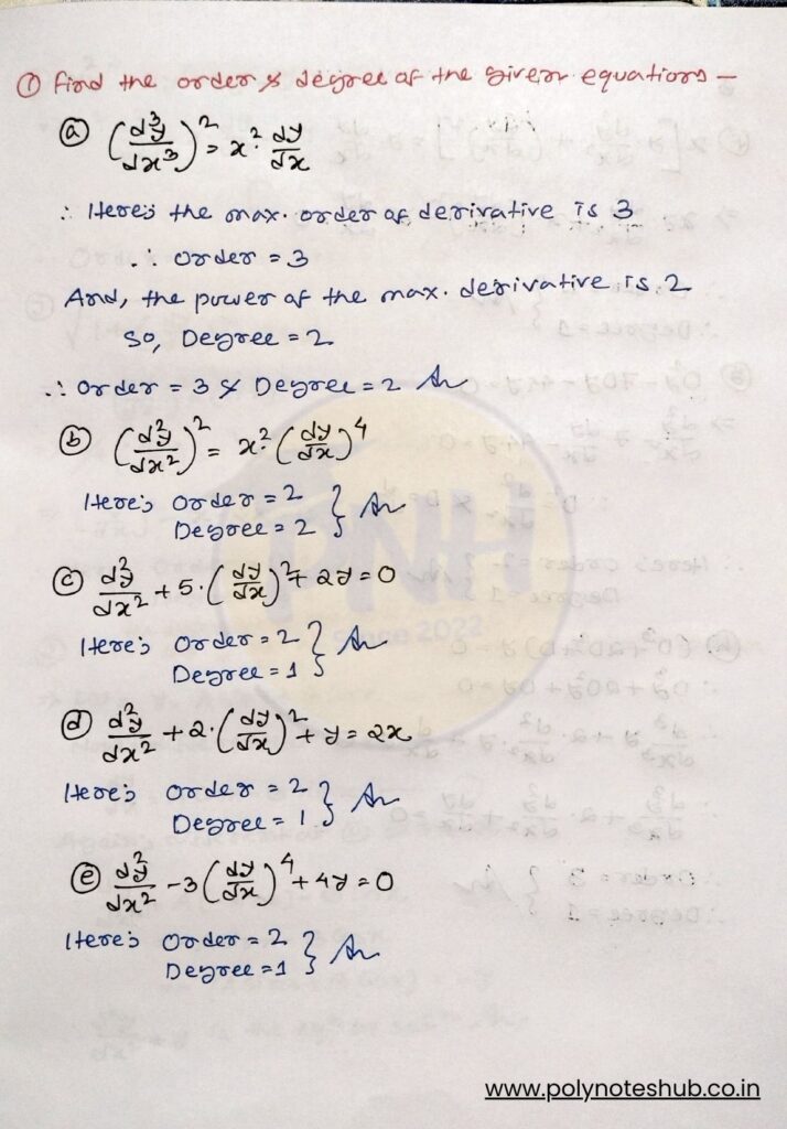 Download the PDF of Finding the Order and Degree of Ordinary Differential Equations - poly notes hub