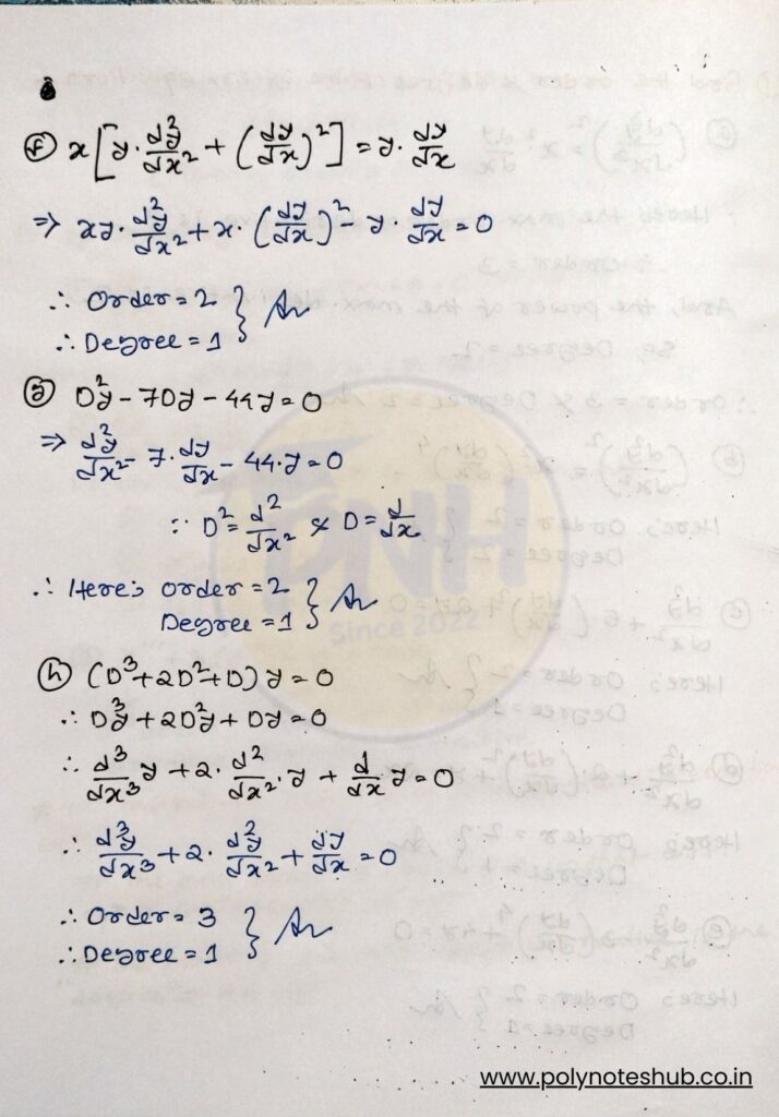 Finding Order and Degree of Ordinary Differential Equations - poly notes hub