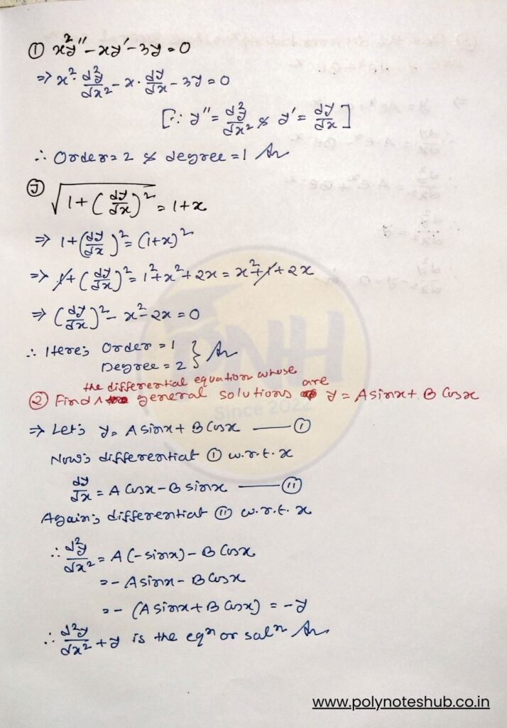 handwritten notes on ordinary differential equation chapter from mathematics 2 book - poly notes hub