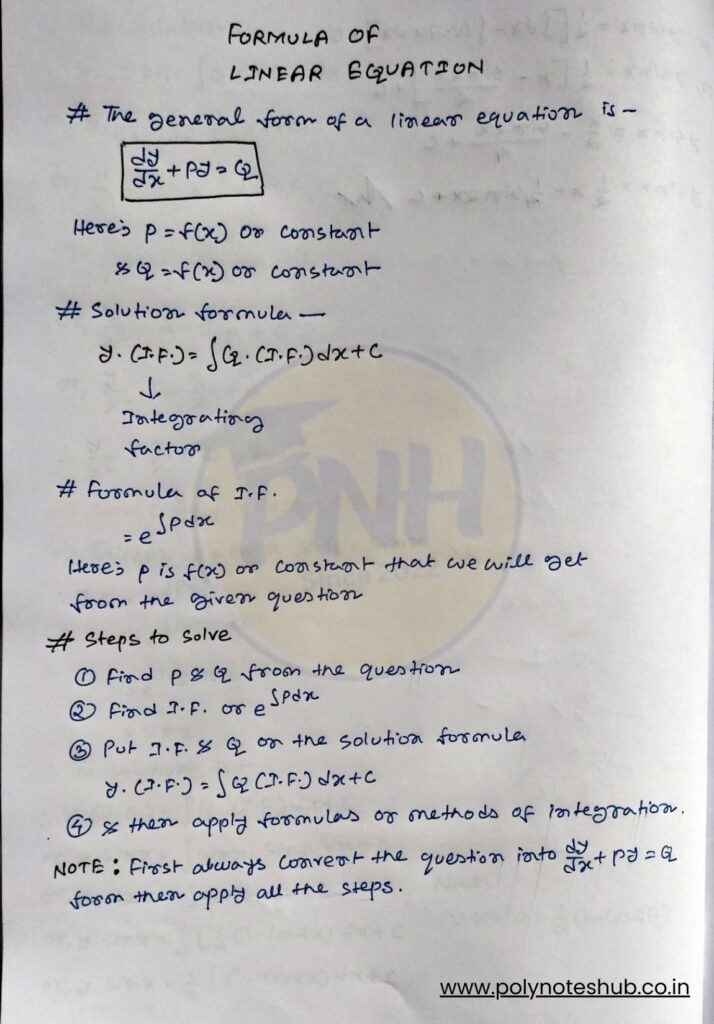linear differential equation formula - poly notes hub