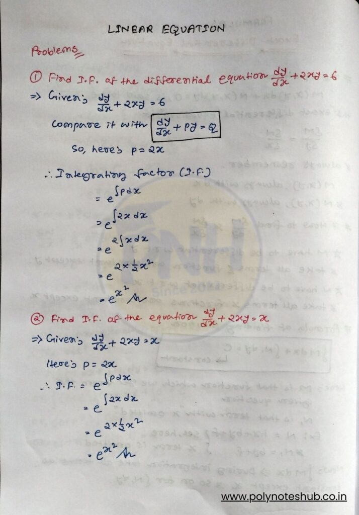 Download 1st order linear differential equation handwritten notes pdf - poly notes hub